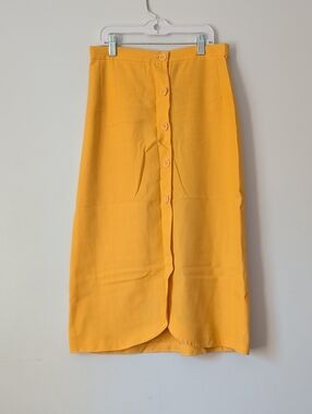 Vintage Mustard Yellow Button-Front Midi Skirt